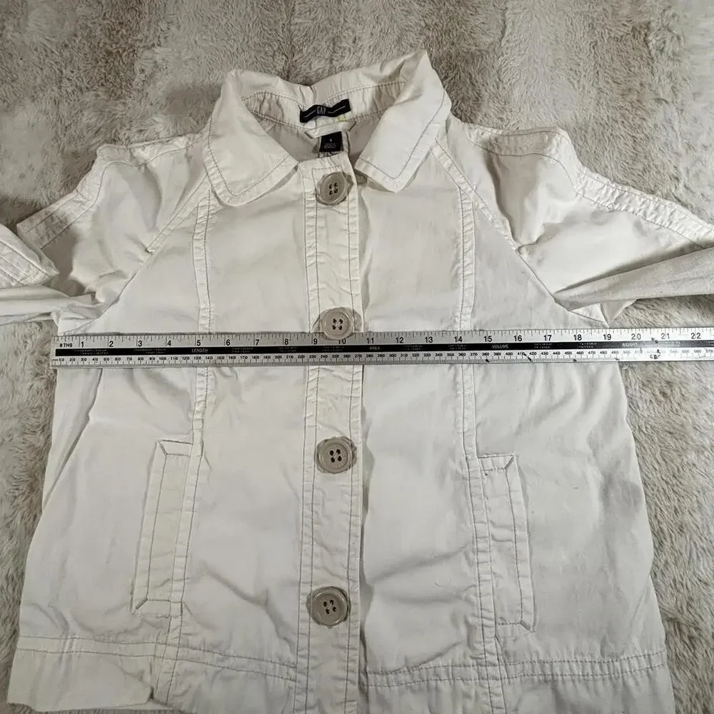 GAP Women’s White Cotton Utility Jacket Button Front Pockets Size Small
